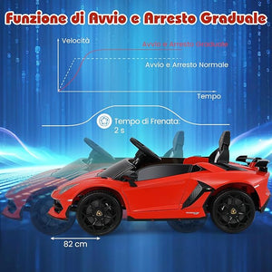 12V Lamborghini Macchina Elettrica per Bambini, Veicolo Elettrico con Telecomando Sospensione a Molla Luci LED MP3, 3-5 km/h, per Bambini 3 Anni+ (Rosso)