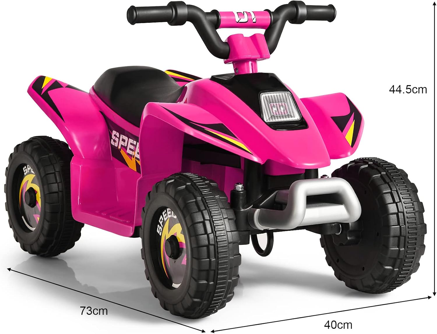 6V Quad Elettrico per Bambini, Mini Quad da Spiaggia con Funzione Avanti/Indietro, Velocità Massima 4,6 km/h, Regalo per Bambini 3 Anni+ (Rosa)
