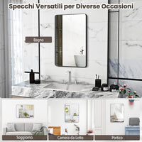 Specchio da Parete 76,5 x 56 cm, Specchio da Bagno Rettangolare con Pellicola Antigraffio, Cornice in Metallo Antiruggine, Ideale per Bagno Soggiorno Ingresso