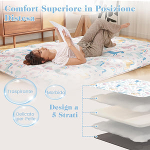 Materasso Futon Pieghevole, Materasso Portatile con Sacca da Trasporto per Camping, Materasso da Terra con Copertura Lavabile (Colorato,200 x 140 cm)