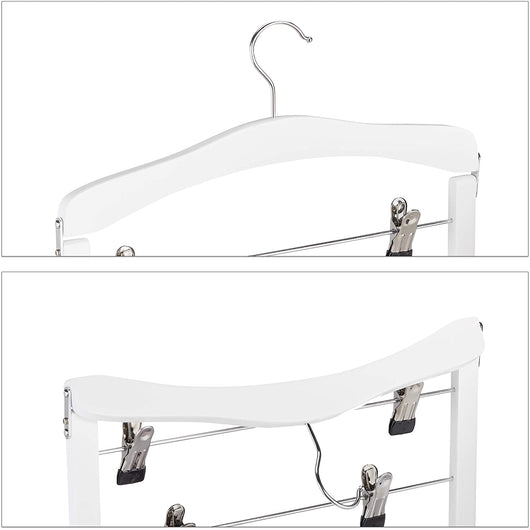 Set di 3 grucce multiple in legno per abiti pantaloni salvaspazio clip a gancio 360 bianco 13_0000734
