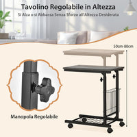 Tavolino da Salotto Moderno, Tavolino Basso Regolabile in Altezza con Ruote e Cestino Portaoggetti, Tavolino Porta PC a Forma di C da Divano e Letto per Soggiorno e Camera da Letto (Grigio)
