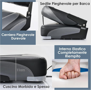 Set di 2 Sedie da Barca, Sedie per Barca Con Schienale Basso, Sedia da Barca Pieghevole, con Schiuma Spessa, Cinghia di Fissaggio, 50 x 42 x 52 cm (Grigio+Nero)