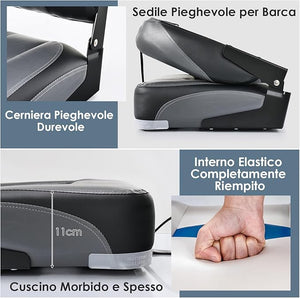 Set di 2 Sedie da Barca, Sedie per Barca Con Schienale Basso, Sedia da Barca Pieghevole, con Schiuma Spessa, Cinghia di Fissaggio, 50 x 42 x 52 cm (Grigio+Nero)