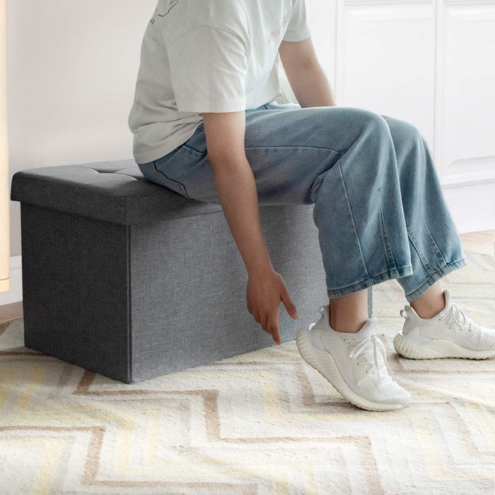 Ottomana Salvaspazio Pieghevole da 80 cm, Cassapanca per Giocattoli con Contenitore Rimovibile, Poggiapiedi con Sedile Imbottito per Soggiorno, Camera da Letto, Portata 160 kg (Grigio)