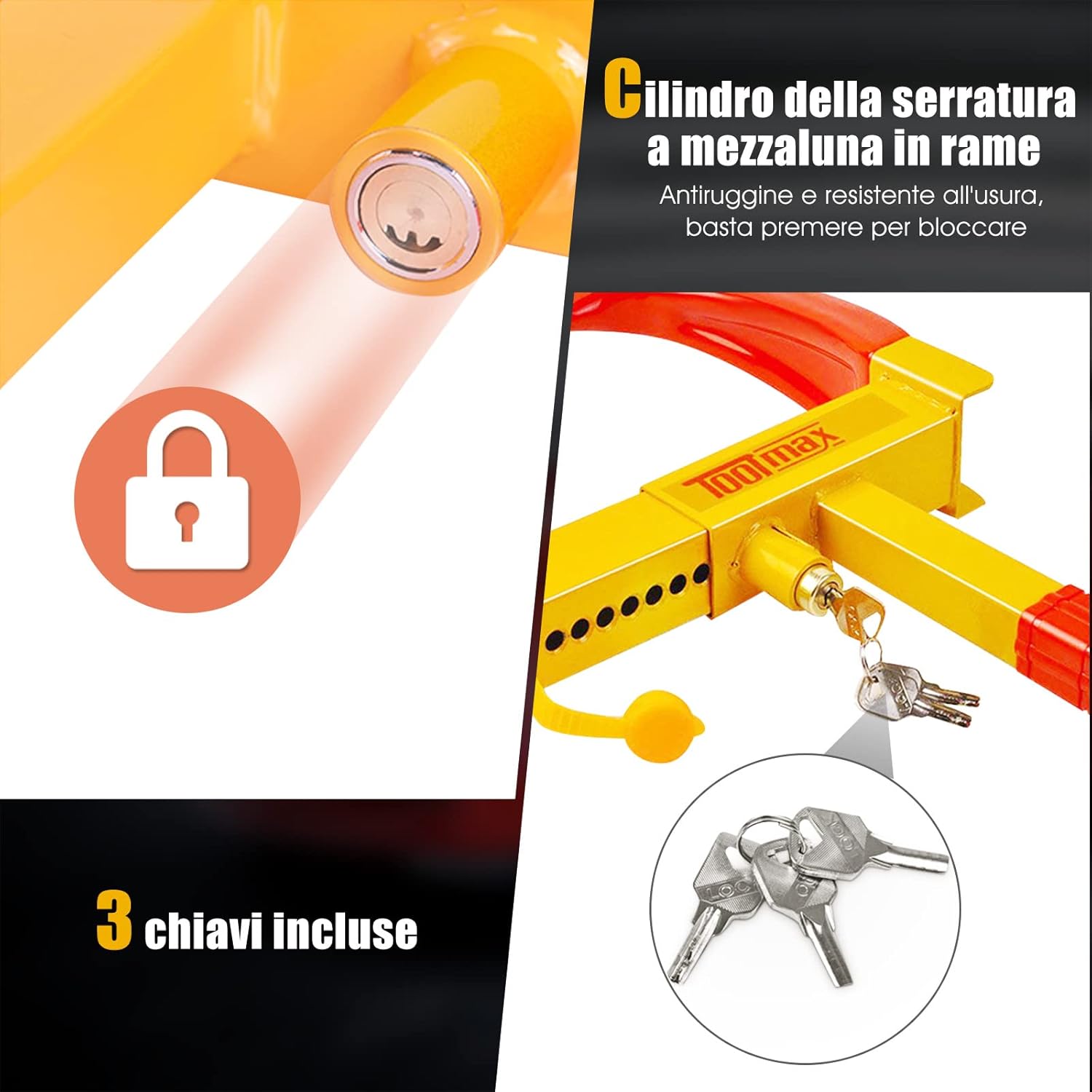 Blocco Ruota Auto Antifurto Bloccaggio per Pneumatico Ruote con 3 Chiavi