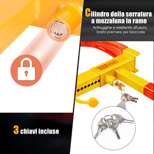 Blocco Ruota Auto Antifurto Bloccaggio per Pneumatico Ruote con 3 Chiavi