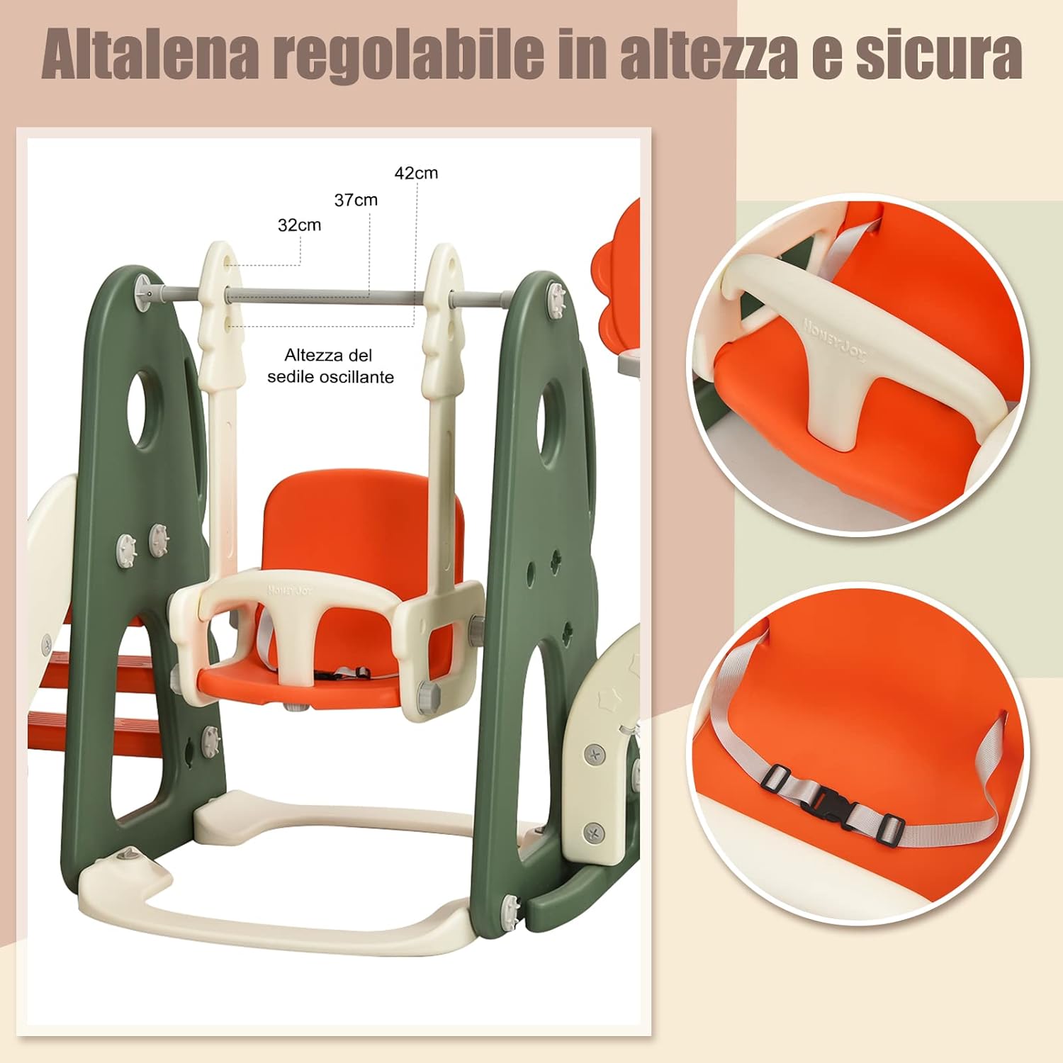 6 in 1 Parco Giochi per Bambini, con Altalena Scivolo Canestro da Basket Golf, Parco Giochi per Bambini da Esterno ed Interno, 172x182x108-120cm, 18 Mesi+ (Arancione)