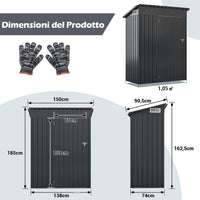 Casetta da Giardino, Capanno da Esterno con Design a Tetto Inclinato, Venti d'Aria, Struttura in Metallo Zincato, Armadio da Giardino, Cortile, Prato e Patio (Grigio Scuro)