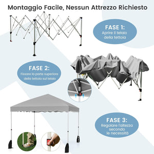 Gazebo Pop-up da Esterno 3 x 3 m, Gazebo Pieghevole con Borsa con Ruote, 8 Picchetti, 4 Ancore, 4 Corde Antivento, 4 Sacchi di Sabbia, Tendone Impermeabile per Eventi Commerciali (Grigio)