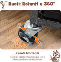 Gabbia per Cani in Metallo Pieghevole, Gabbia per Cani Anti-masticazione con Ruote, Vassoio Rimovibile e 2 Porte, Gabbia da Interno ed Esterno per Cani Media e Grande (96 x 65 x 77 cm)