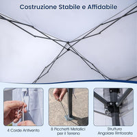 Gazebo Pop-up 302 x 302 cm, Gazebo Impermeabile con Ruote, 8 Picchetti, 4 Corde Antivento, Tendone Pieghevole Resistente per Spiaggia, Feste e Campeggio