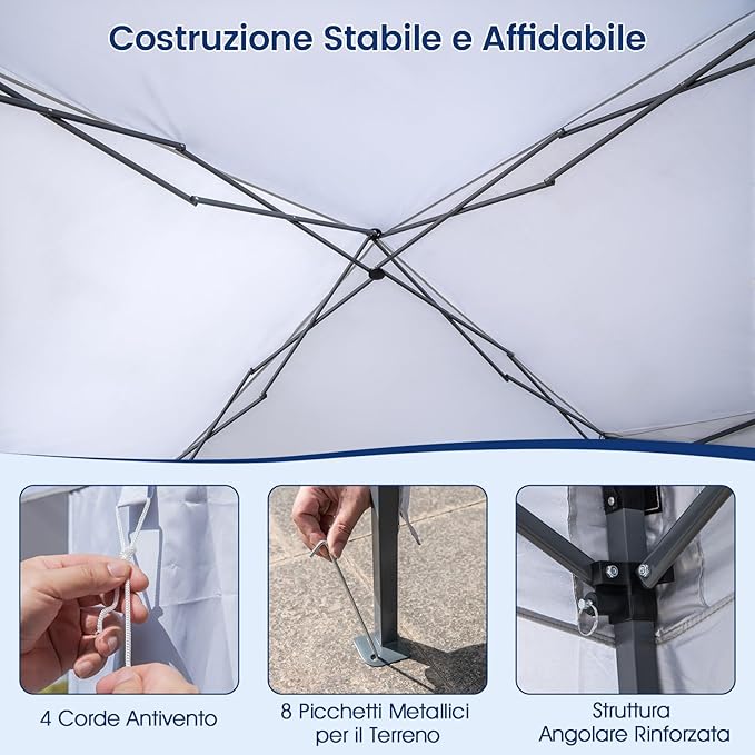Gazebo Pop-up 302 x 302 cm, Gazebo Impermeabile con Ruote, 8 Picchetti, 4 Corde Antivento, Tendone Pieghevole Resistente per Spiaggia, Feste e Campeggio