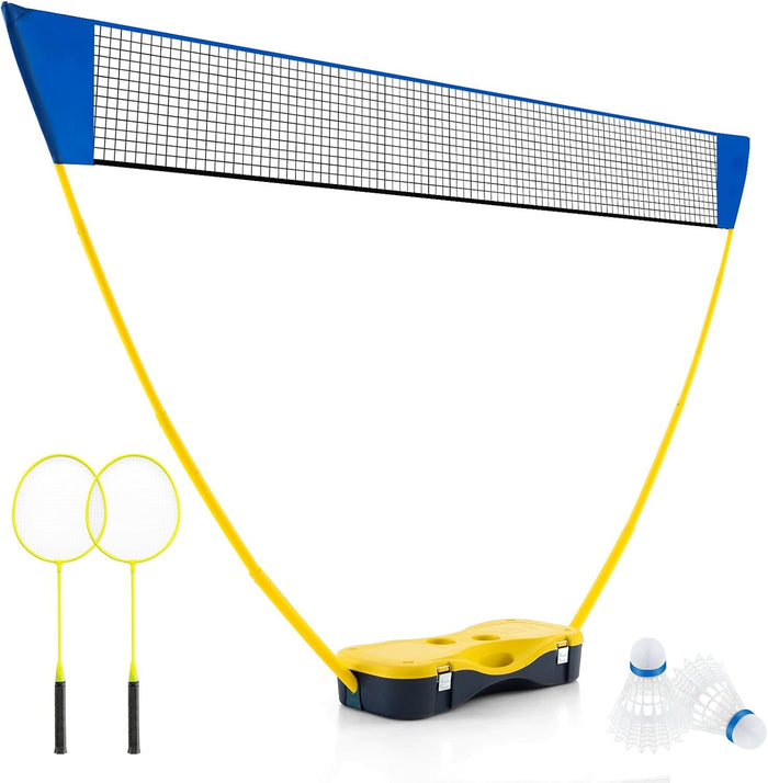 Set di Badminton con Rete, Racchette, 2 Volani e Scatola di Conservazione, Set di Badminton Portatile per 2 Giocatori da Esterno per Bambini, Ragazzi e Adulti