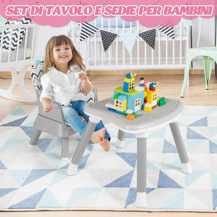 Seggiolone Pappa per Bambini 6 in 1, Seggiolone per Neonati Convertibile, Tavolo per Costruzioni per Bambini, con Imbracatura a 5 Punti, per Bambini da 6 Mesi fino 3 Anni (Gessato)