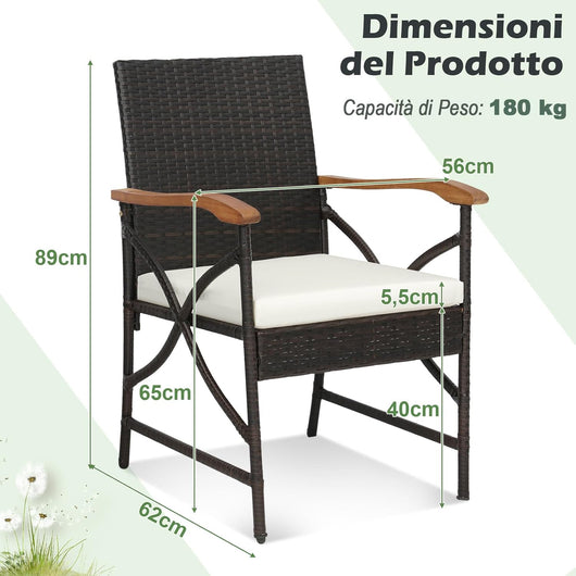 Set di 2 Sedie da Giardino in Rattan, Poltrona da Esterno in Rattan PE con Cuscino con Cerniera, Capacità 180 kg, per Giardino Balcone Piscina (56 x 62 x 89 cm, Modello X)