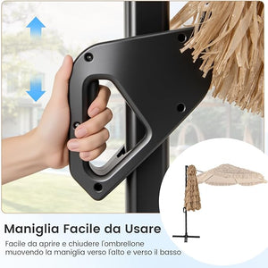 Ombrellone da Spiaggia 283 cm, Ombrello Tiki di Paglia in PE con Base, Ombrellone Sospeso Hawaiano per Giardino Piscina Terrazza