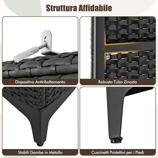 Armadio in Vimini con 2 Ante, Armadio Guardaroba in Rattan PE con Asta Appendiabiti e 4 Cubi di Stoccaggio, per Soggiorno, Camera da Letto e Patio, 72 x 50 x 157 cm (Nero)