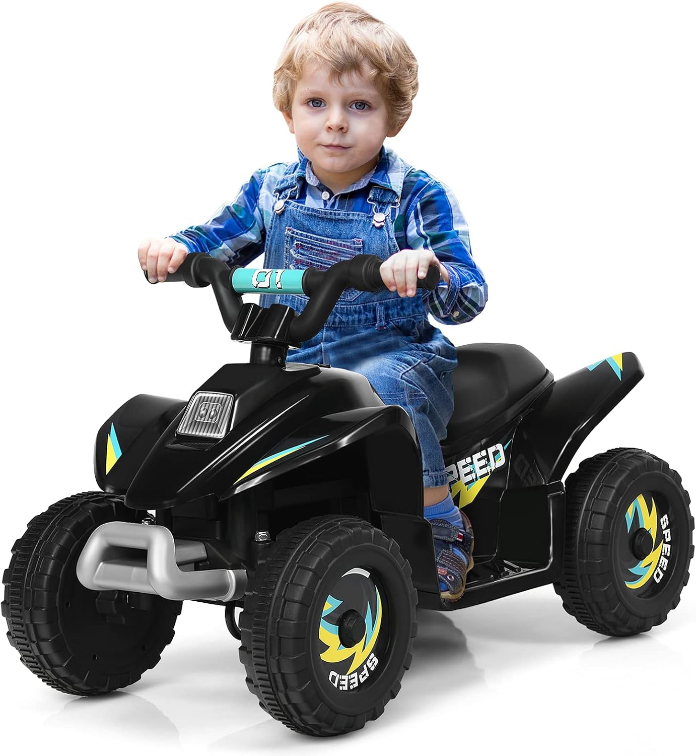6V Quad Elettrico per Bambini con Batteria, Mini Quad con Funzione Avanti/Indietro, Velocità Massima 4,6 km/h (Nero)