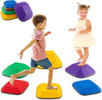 6 Pezzi Pietre di Passo per Bambini, Pietre di Equilibrio Antiscivolo per Esercizio Interno/Esterno, Blocchi di Equilibrio Quadrati per Bambini 3+ Anni