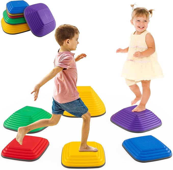6 Pezzi Pietre di Passo per Bambini, Pietre di Equilibrio Antiscivolo per Esercizio Interno/Esterno, Blocchi di Equilibrio Quadrati per Bambini 3+ Anni