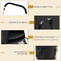 Passeggino per Cani Pieghevole 3 in 1, Carrello per Animali Domestici con Tettuccio Regolabile e Cesto, Trasportino a 4 Ruote per Cani di Piccola e Media Taglia (Nero)