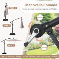 Ombrellone da Giardino 290 cm, con 96 Luci LED, Ombrellone Esterno con Base, Inclinazione Regolabile, Rotazione a 360°, Manovella, Parasole da Giardino (Beige)