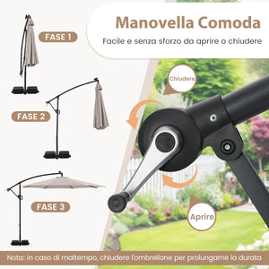 Ombrellone da Giardino 290 cm, con 96 Luci LED, Ombrellone Esterno con Base, Inclinazione Regolabile, Rotazione a 360°, Manovella, Parasole da Giardino (Beige)