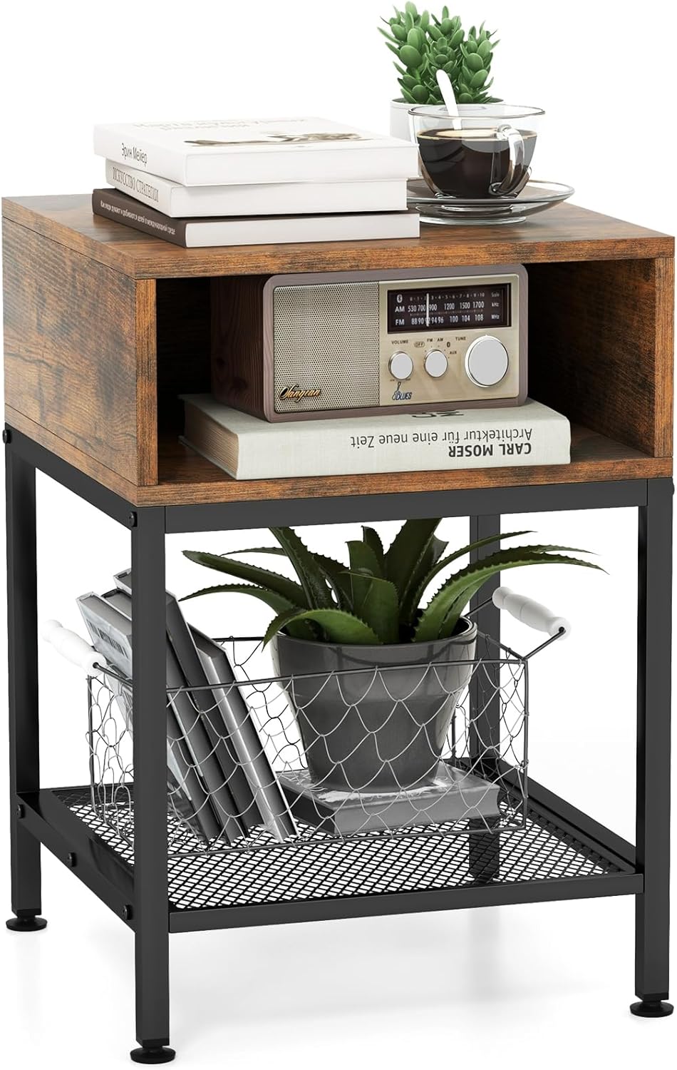 Scaffale per Cucina in Acciao Legno a Ripiani Carrello per Microonde Scaffalature Fioriera Salvaspazio, per Cucina e Soggiorno, Vintage (2 Ripiani + Cassetto)