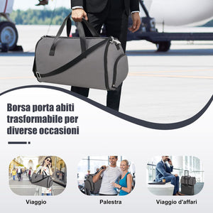 Borsone da Viaggio e Porta Abiti 2 in 1, Borsa da Viaggio con Scomparto per Scarpe e Tracolla Regolabile, Impermeabile, 50L (Grigio Scuro)