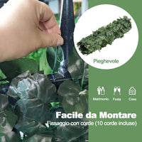 Siepe Artificiale con Foglie Edera Sintetica per Balcone Recinzioni Ringhiere Giardino, 150 x 300 cm