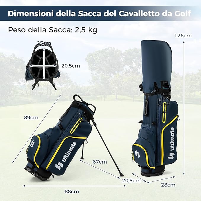 Set Completo di Mazze da Golf con Sacca a Treppiede, Include con Driver 1 da 460CC, Legno 3, Ibrido, Ferri 5, 6, 7, 8, 9, P, S, Putter e Copertura Antipioggia per Destrimani