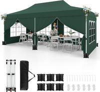 Gazebo da Giardino 3 x 6 m, Tendone per Feste con 6 Pannelli Laterali Rimovibili, con Borsa da Trasporto, Design Pop-up, per Matrimonio Eventi e Barbecue (Verde)
