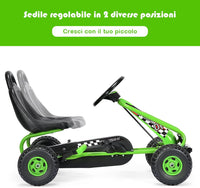 Go Kart a Pedali per Bambini, Go Kart Veicolo con Sedile Regolabile e Freno a Mano, per Bambini 3-6 Anni, Portata Massima 30 kg (Verde)