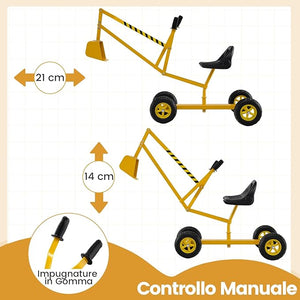 Escavatore per Bambini, Scavatore per Sabbiera con Comandi a 2 Mani e Pala Flessibile, Sedile Rotante a 360°, 4 Ruote, Ideale per Bambini 3 Anni+ (con Ruote Giallo)