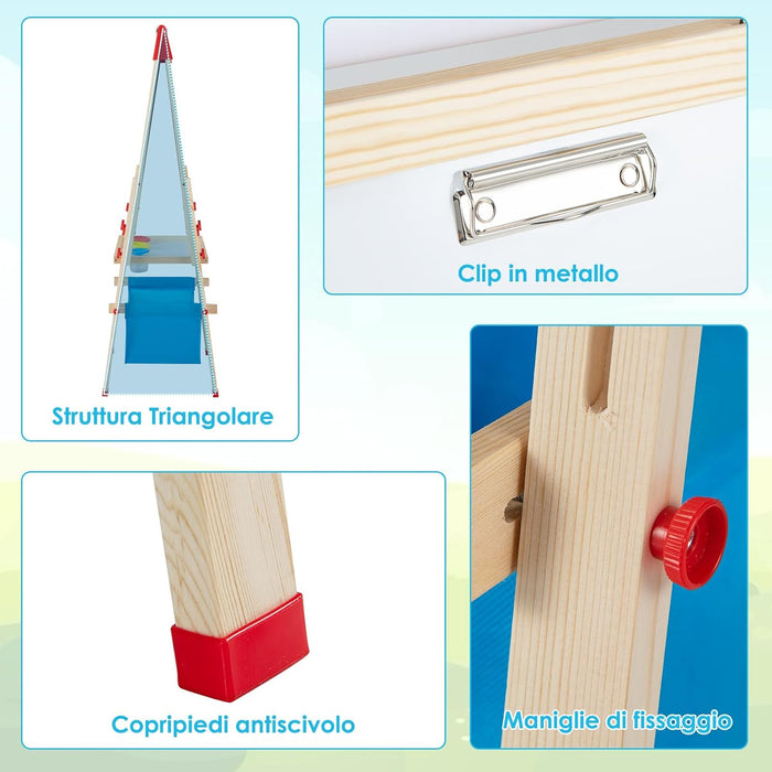 Cavalletto per Bambini Regolabile in Altezza in Legno, Cavalletto a Doppio Lato con Lavagna Magnetica e Bianca, con Scatola, Magneti con Lettere e Numeri, per Bambini 3-8 Anni