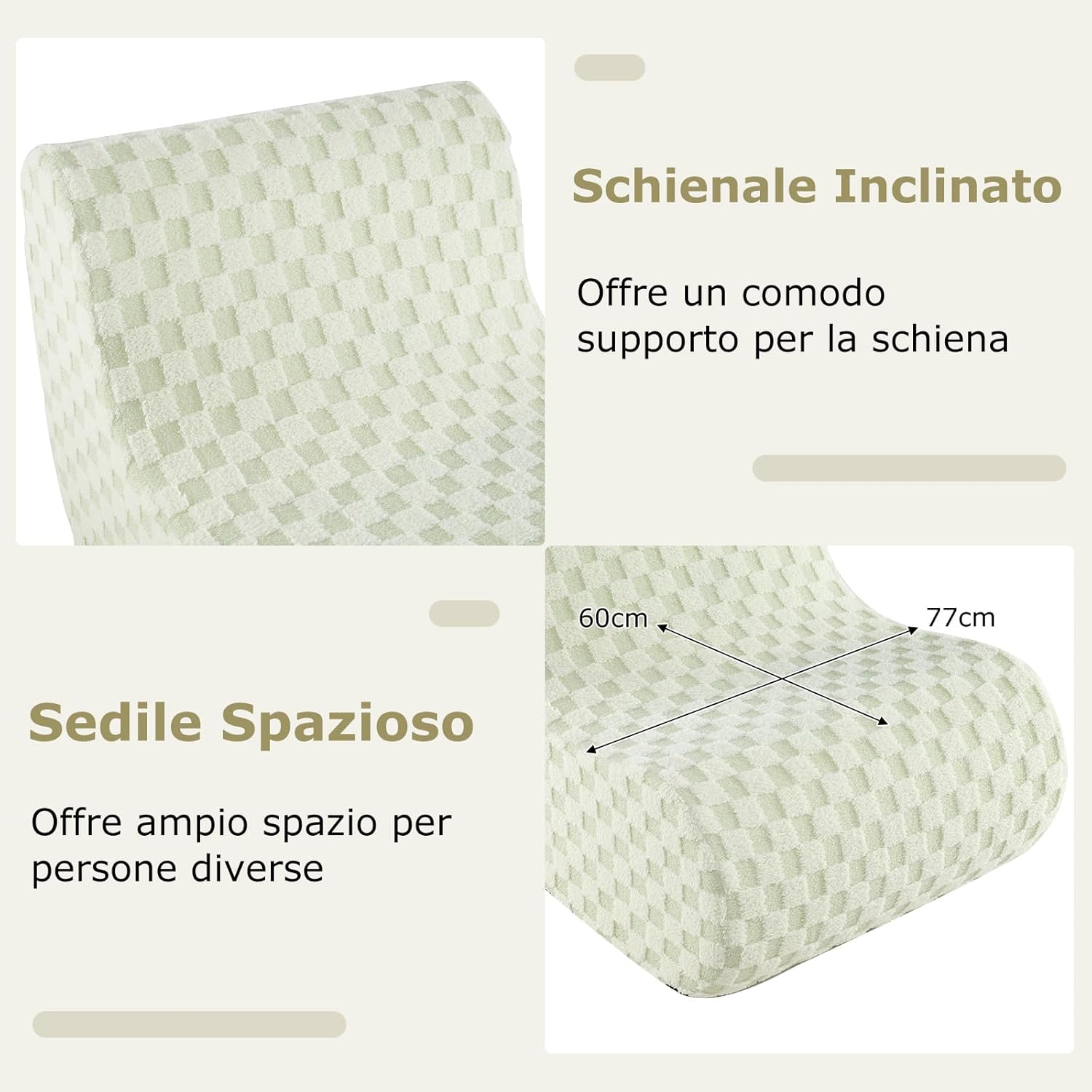 Sedia a Sacco con Pouf, Divano in Spugna ad Alta Elasticità, Fondo Antiscivolo e Copertura in Velluto Lavabile, Comoda Poltrona Pigra per Soggiorno Camera da Letto Sala Lettura (Verde)