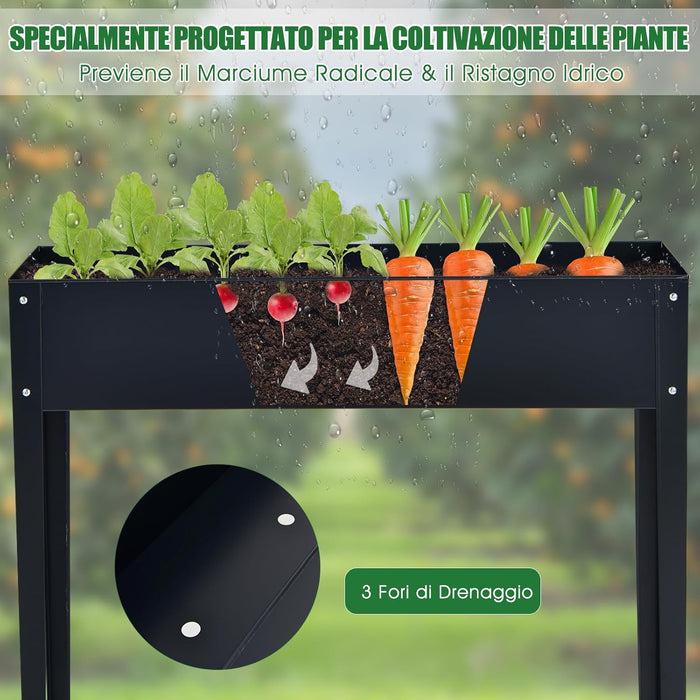 Fioriera Rialzata da Giardino, Piantatore Aiuola a Cassetta, da Esterno ed Interno, Acciaio Galvanizzato (100x30x80cm-Grigio)