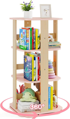 Libreria Girevole per Bambini, Scaffale per Libri in Legno a 3 Livelli con 12 Scomparti, Libreria Angolare e Salvaspazio per Camera da Letto, Studio e Soggiorno, 48 x 48 x 95,5 cm