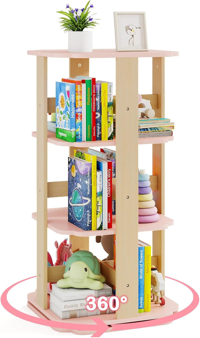 Libreria Girevole per Bambini, Scaffale per Libri in Legno a 3 Livelli con 12 Scomparti, Libreria Angolare e Salvaspazio per Camera da Letto, Studio e Soggiorno, 48 x 48 x 95,5 cm