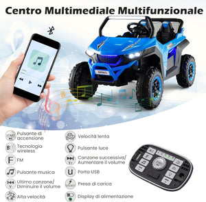 12V Auto Elettrico per Bambini, Macchina Fuoristrada a 2 Posti, Macchina Elettrica con Luci Suoni, Regalo per Bambini 3-8 Anni, 118x74x71 cm (Blu)