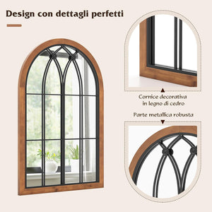 Specchio da Parete 60 x 90 CM, Specchio Finestra con Cornice in Legno di Abete, Specchio Decorativo con per Soggiorno Camera da Letto Ingresso Bagno