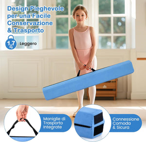 Trave Ginnastica Artistica per Bambini 210 cm, Trave di Equilibrio Pieghevole e Portatile per Casa con Manici, Copertura in Suede Rimovibile e Fondo Antiscivolo