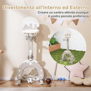 Canestro da Basket per Bambini, 4 in 1 Centro Attività, Porta Calcio Golf Gioco del Cerchio, Altezza Regolabile per Interni ed Esterni, Regalo per Bambini 3-10 Anni