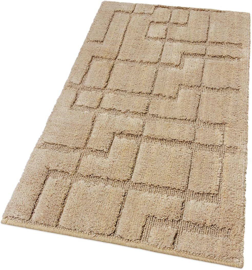 Tappeto Bagno Puro Cotone Morbido 3D Camera Sendiletto Elegante Lavabile Beige 55x90 cm