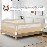 Barriera Letto per Bambini di 180 cm, Sponda di Sicurezza Pieghevole con Copertura Rimovibile, Rete Traspirante, Sbarra da Letto per Letti Singoli e Matrimoniali, 180 x 41 x 55 cm (Beige)