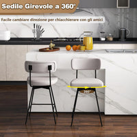 Set di 2 Sgabelli da Bar Girevoli a 360¡ã, Sgabelli da Cucina con Schienale, Poggiapiedi, Sedia Alta Moderna Imbottita Struttura in Metallo, Altezza 90,5 cm, Capacit¨¤ di 150 kg (Beige)