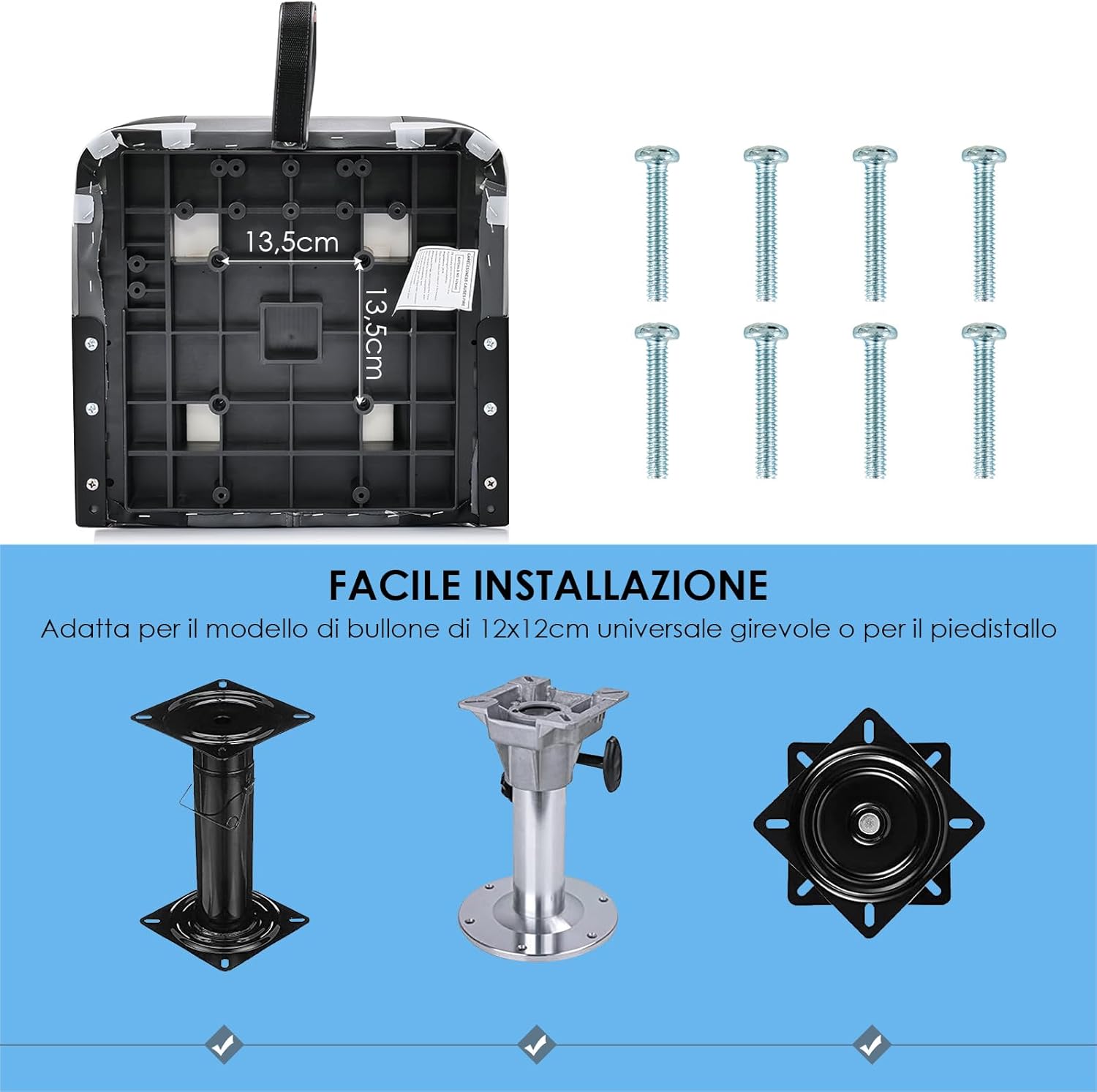 Set di 2 Sedie da Barca, Sedie per Barca Con Schienale Basso, Sedia da Barca Pieghevole, con Schiuma Spessa, Cinghia di Fissaggio, 50 x 42 x 52 cm (Grigio+Nero)