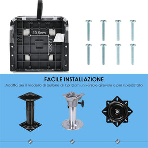 Set di 2 Sedie da Barca, Sedie per Barca Con Schienale Basso, Sedia da Barca Pieghevole, con Schiuma Spessa, Cinghia di Fissaggio, 50 x 42 x 52 cm (Grigio+Nero)