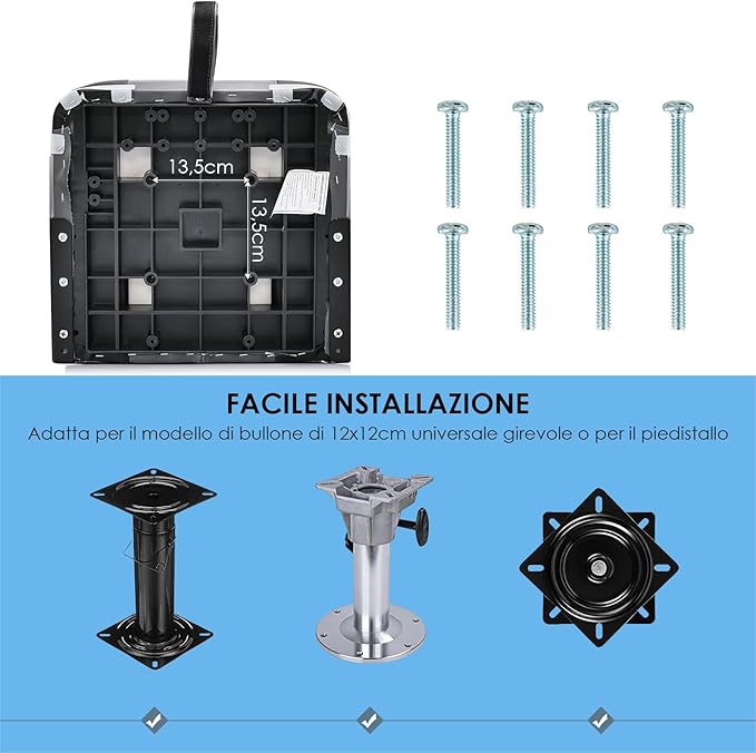 Set di 2 Sedie da Barca, Sedie per Barca Con Schienale Basso, Sedia da Barca Pieghevole, con Schiuma Spessa, Cinghia di Fissaggio, 50 x 42 x 52 cm (Grigio+Nero)